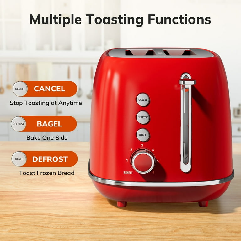 Keenstone Toaster, Retro 2 Slice Stainless Steel Toaster with Cancel,  Defrost Fuction for Bread, Bagel, Wide Slots Revolution Toasters, Kitchen