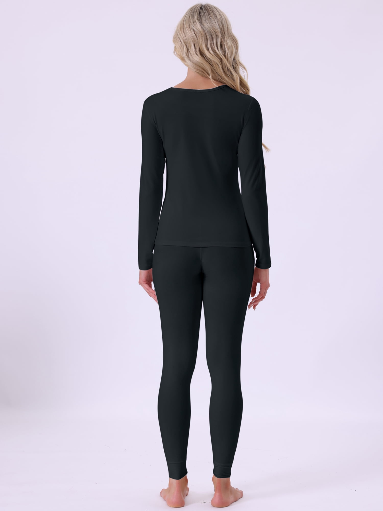 DARING DIVA Women's Base Layer Underwear Sets Long Sleeve Shirt & Leggings 2XL Black