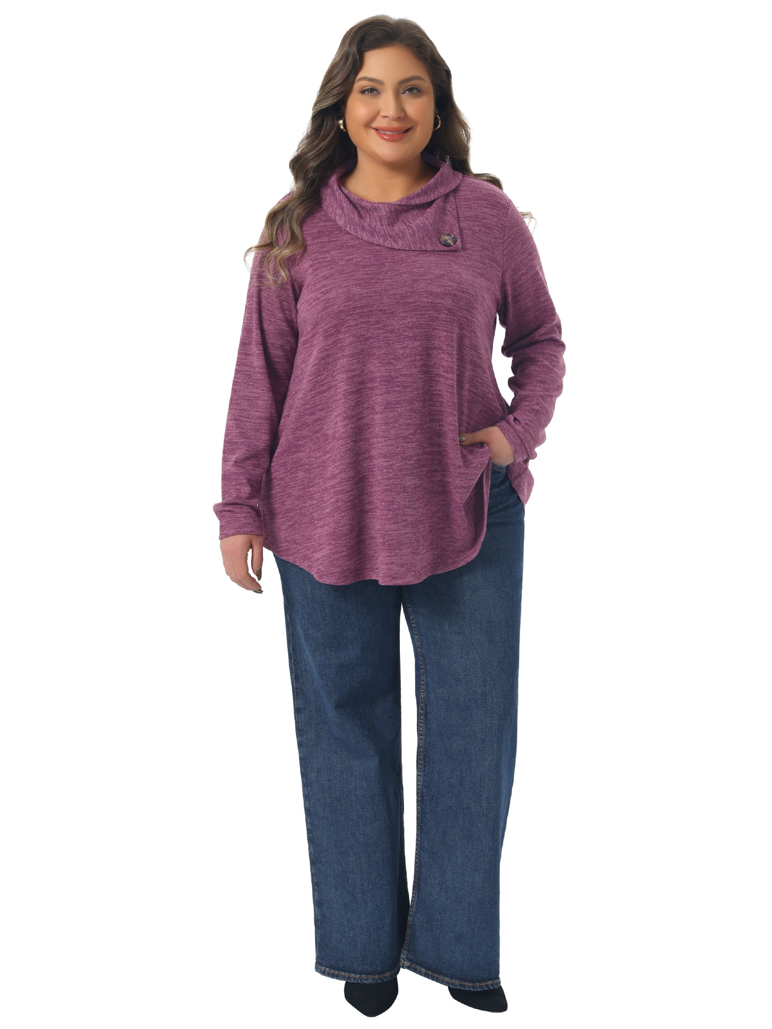DARING DIVA Women's Plus Blouse Cowl Neck Casual Tunic Tops with Pockets 2X Purple