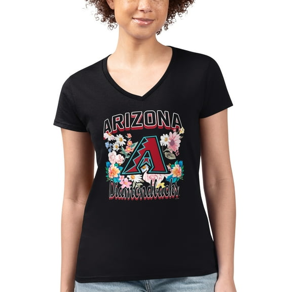 Women's G-III 4Her by Carl Banks Black Arizona Diamondbacks Super-Slim Fit Lightweight Flowers Graphic V-Neck T-Shirt