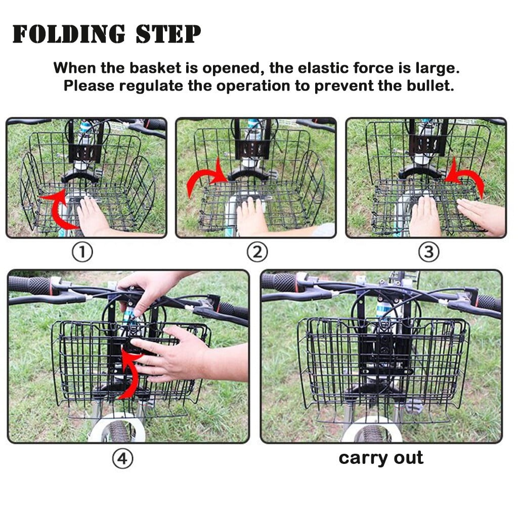 Gecau Bike Basket Wire Mesh Fold-Up Bicycle Front Handlebar Storage Rear Hanging Black Safe&Non-toxic 12.8x4 Inch