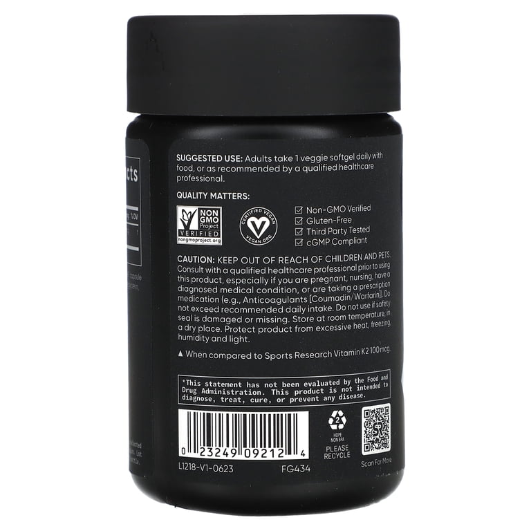 Sports Research Vitamin K2, 180 mcg, Extra Strength Vegan