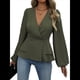 thumbnail image 1 of Camisa Elegante de Larga con Cuello en V, Doble Botonadura y Volantes en Color Liso para Mujer Verde L, 1 of 10