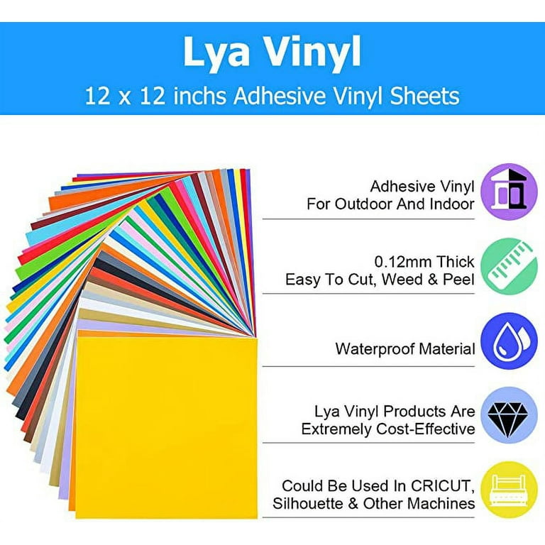HTVRONT 65 PCS Permanent Adhesive Vinyl Sheets Include 55 Sheets 12 x 12  Vinyl Bundles & 10 Transfer Tape Sheets for Cricut 