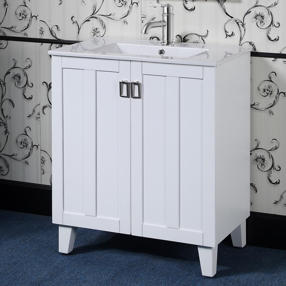 30" Single Sink Bathroom Vanity With Ceramic Top In White FinishNo