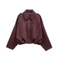 thumbnail image 2 of Womens Cropped Suede Jacket Lapel Long Sleeve Motorcycle Style Going Out Outerwear Coat, 2 of 8
