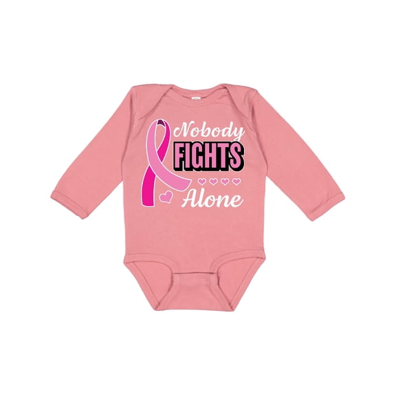 Inktastic Breast Cancer Awareness Nobody Fights Alone Pink Ribbon Boys or Girls Long Sleeve Baby Bodysuit