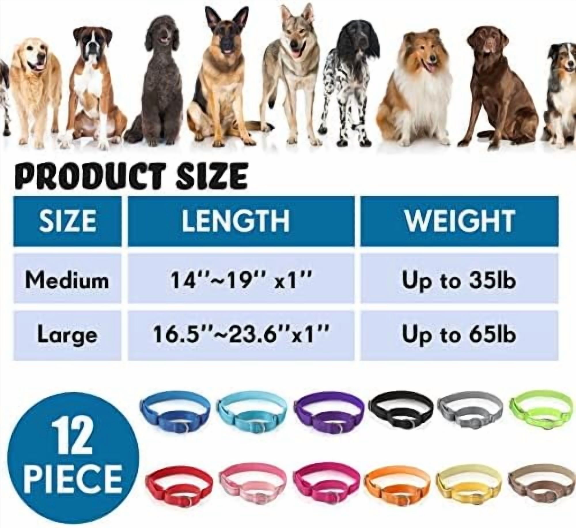 12 Pcs Martingale Collar for Medium Dogs Reflective Dog Collar with Durable Metal Buckle Adjustable Nylon Pet Prevent Slipping Out for Pupplies, 12 Colors(Medium)