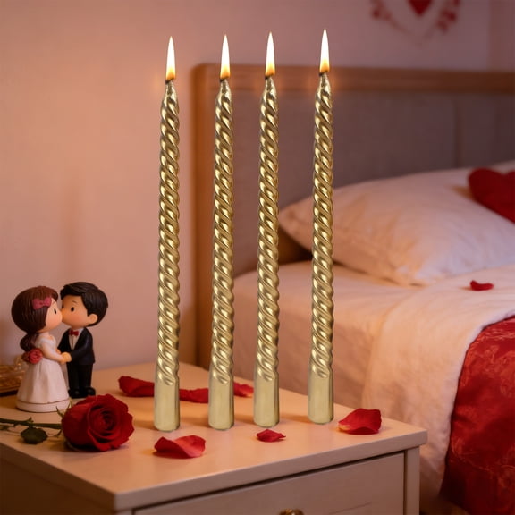 Gqtwoy 4Pcs Electroplated Thread Candle, Romantic Wedding Decor, Dripless Wax Candle, Elegant Dining Table Decoration, Scent-Free Decorative Candle, Cozy Indoor Ambiance