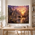 thumbnail image 5 of Dinosaurs Around a Watering Hole at Sunset, Majestic Illustration for Dinosaur Lovers, Prehistoric Wall Art, Birthday Gift, Tapestry Wall Hanging for Playroom and Dorm, 5 of 7