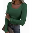 thumbnail image 2 of Povozer Womens Tops T Shirt Crew Neck Ribbed Casual Fitted Tee Tops for Women(Dark Green,XL), 2 of 5