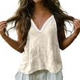 thumbnail image 5 of FDGIU Women's Lace Trim V Neck Spaghetti Strap Camisole, Crinkled Woven Loose Sleeveless Casual Tank Top, 5 of 7