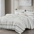 thumbnail image 2 of Chezmoi Collection 4-Piece Cotton Clip Jacquard Comforter Set Queen, Boho Chic Tufted Pompom Striped Bedding with Linen Blended Textured Pillow Cushion, Gray/White, 2 of 9