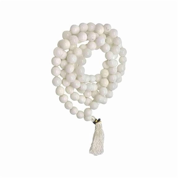 Authentic White Hakik Mala - 108 Beads - Natural Agate Gemstone Prayer Rosary for Meditation, Healing & Spirituality
