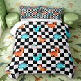 thumbnail image 2 of Manfei Cute Dino Animals Twin Quilt Set,Dragon Checkerboard Twin Coverlet Set,Black White,2 Pieces,1 Bedspread and 1 Pillowcase, 2 of 7