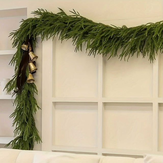 6FT Christmas Garlands,Artificial Norfolk Pine Garlands,Real Touch Artificial Faux Greenery Garland,Winter Pine Garland,Green Greenery Garland for Table,Mantle,Wall,Indoor,Outdoor Christmas Decor