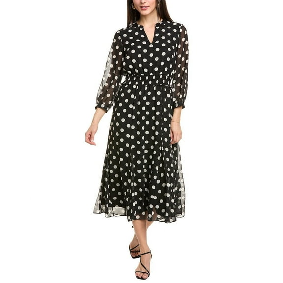 Anne Klein womens  Smocked Waist Collared Midi Dress, 2, Black