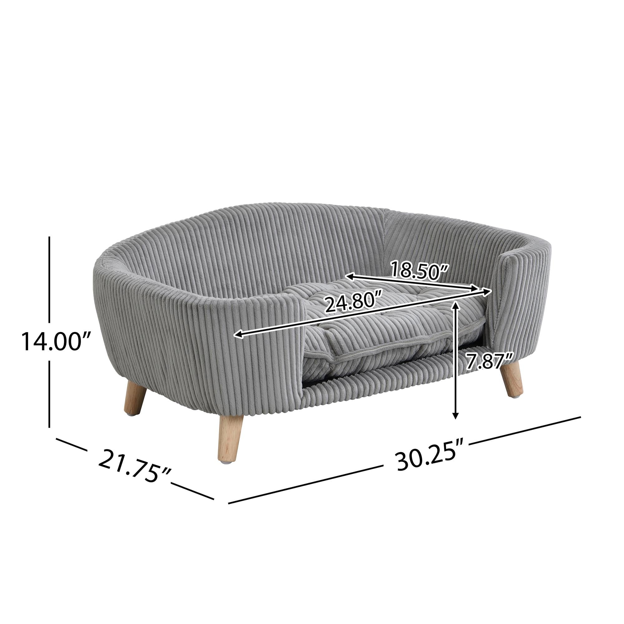 Pefilos Large Dog Couch Furniture, 30" Wide Pet Sofa for Medium Dogs with Removable Mattress, Luxury Raised Pet Couch Lounging Dog Bed with Anti-Slip Bottom, Light Gray