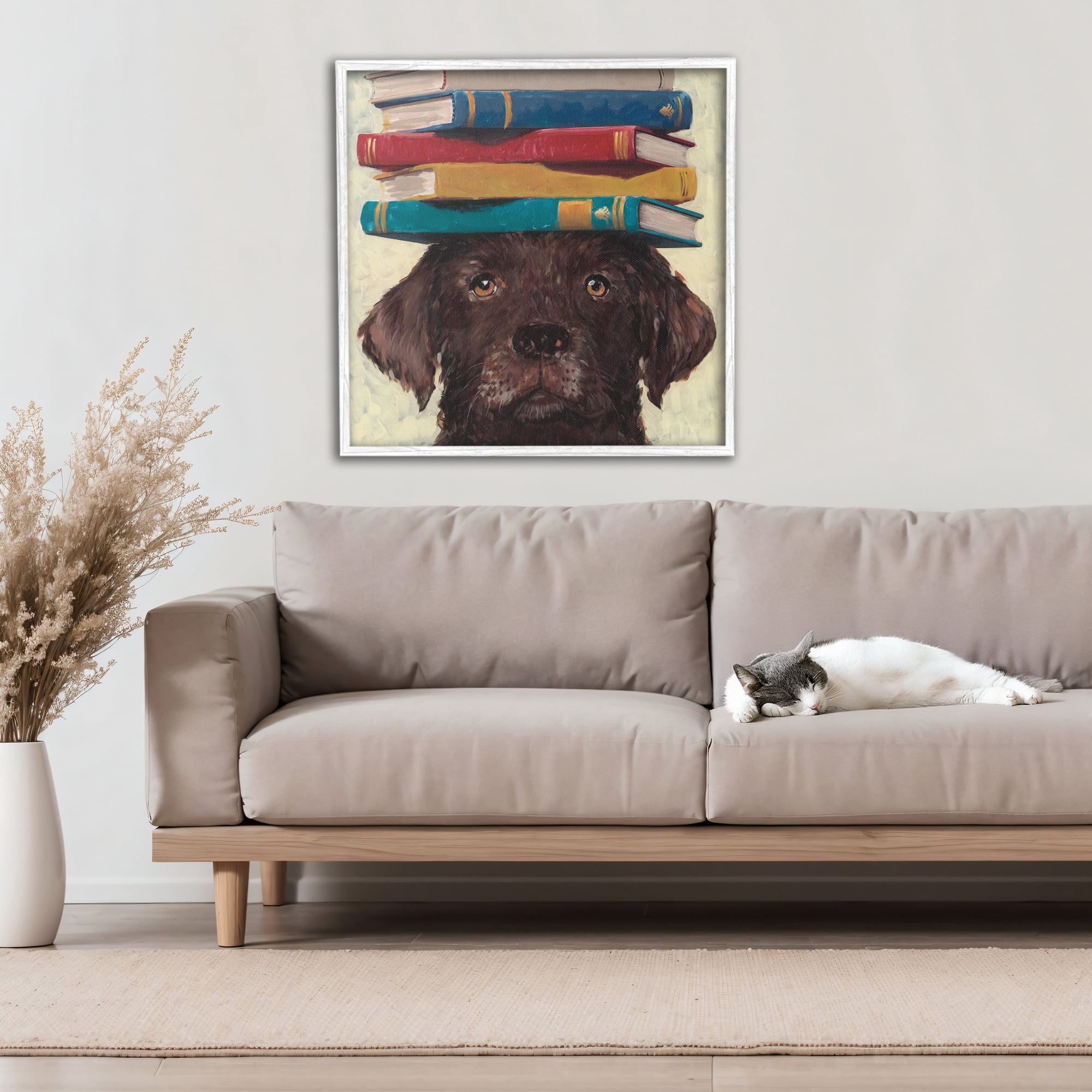 Stupell Industries Studious Abby Dog White Framed Giclee Art, design by Studio Bautista