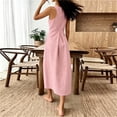 thumbnail image 6 of QUNYINEY Sleeveless Summer Sundresses for Women Midi Casual Cotton Linen Pink Tank Dress Crew Neck Loose Fit Beach Drop Shoulder with Pockets Dresses, 6 of 9