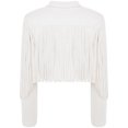 thumbnail image 6 of TiaoBug Women's Faux Suede Fringe Cropped Jacket Long Sleeve Vintage Cardigan Swing Tassel Outwear White S, 6 of 7