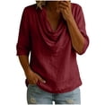 thumbnail image 2 of Warop Womens 3/4 Sleeve Tops Fall Cowl Neck Shirts Solid Office Business Dressy Casual Outfits, 2 of 6