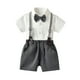 thumbnail image 1 of Qarigey Camisa con botones de verano para niños, conjunto de pantalones, conjunto de ropa de pajarita para banquete de fiesta, pantalones conjuntos de ropa Gris 100cm, 1 of 6