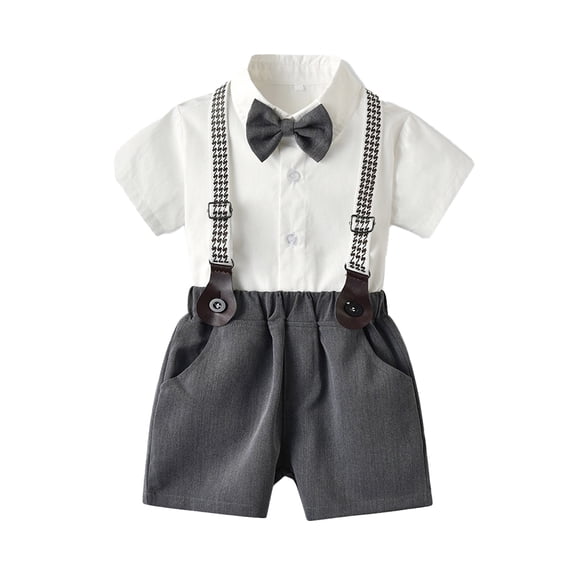 Minnieouse Conjunto de pantalones y camisa de manga corta de verano para niños, ropa de fiesta, banquete, boda, pajarita, pantalones cortos con conjuntos de ropa Gris 70cm