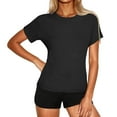 thumbnail image 2 of Otntypg Womens Fashion Tops Cute Summer Short Sleeve Basic Solid Color Athletic Crewneck T-Shirts Loose Fit Casual Workout Tees Shirt Black L, 2 of 10