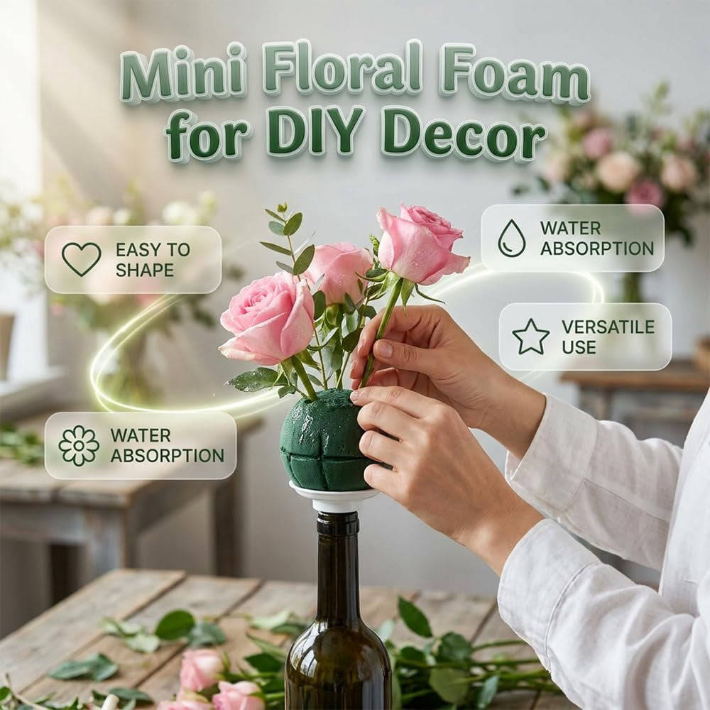 Wine Bottle Floral Foam Holders, Half Round Wet Flower Foam Cage with Base, Floral Foam for Fresh/Artificial Flowers, DIY Wedding Centerpiece Decor with Floral Wire
