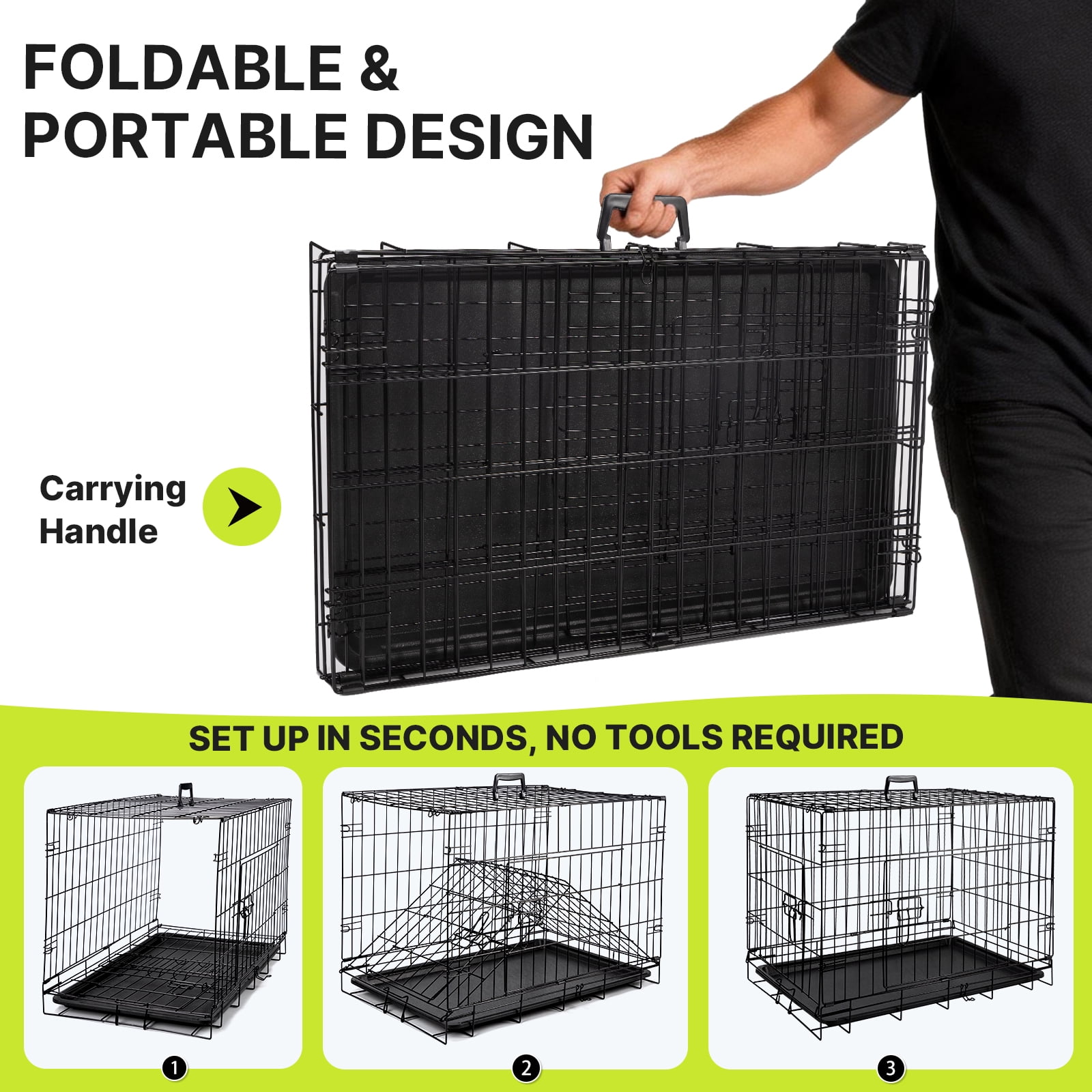 Zephypaws 30" Foldable Dog Crate for Small to Medium Dogs, Double Door Metal Wire Pet Cage Kennel with Plastic Leak-Proof Pan Tray