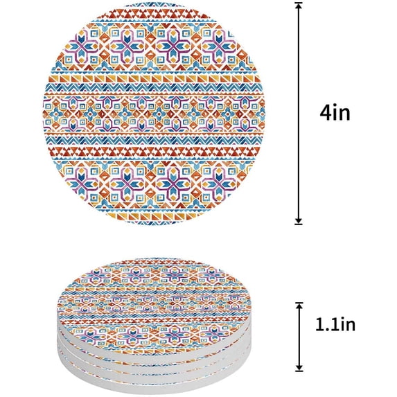 FMSHPON Mandala Pattern Set of 4 Round Coaster for Drinks, Absorbent Ceramic Stone Coasters Cup Mat with Cork Base for Home Kitchen Room Coffee Table Bar Decor