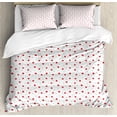 thumbnail image 1 of Flower Duvet Cover Set King Size, Dots and Flowers Pattern Calico Bloom Artistic Simple Illustration, Decorative 3 Piece Bedding Set with 2 Pillow Shams, Dark Coral Black and White, by Ambesonne, 1 of 3