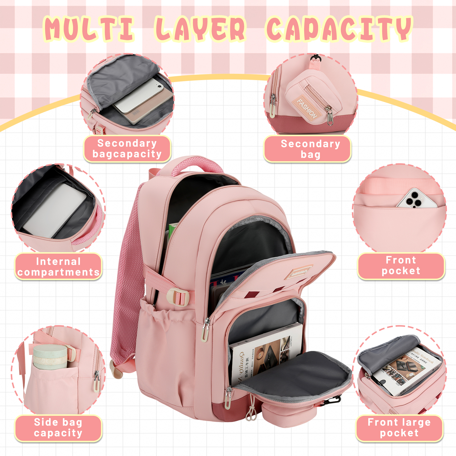 Mochila escolar para universidad, preparatoria y secundaria, moderna, estética, para adolescentes, mujeres, niños y niñas, morada 6