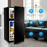 3.5 Cu.Ft Compact Refrigerator Mini Fridge with Freezer, Small Refrigerator with 2 Door, 7 Level Thermostat Removable Shelves for Kitchen, Dorm, Apartment, Bar, Office - Black