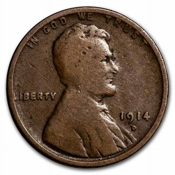U.S. Mint Lincoln Cent Coin, 1914-D, VG, 1,193,000 Mintage
