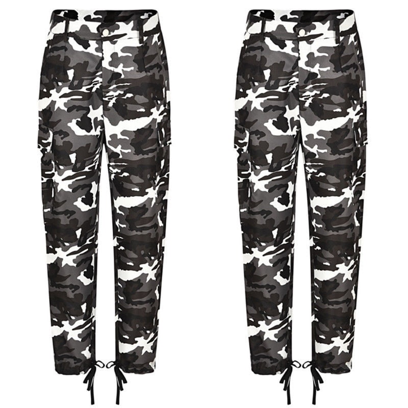 Honganda Womens Camo Cargo Trousers Casual Pants Military Army Combat Camouflage Jeans Plus Size Black