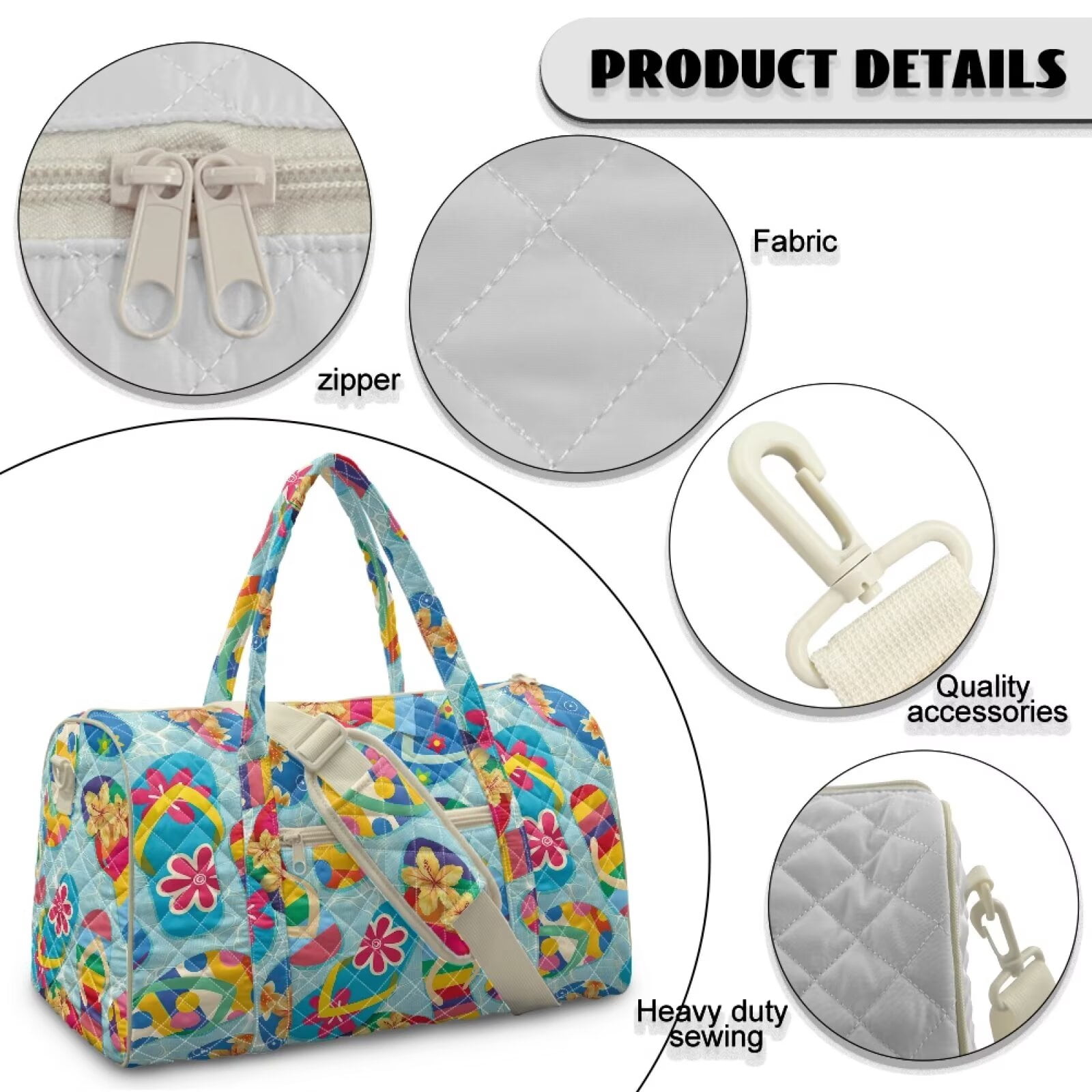 Pzuqiu Large Quilted Weekender Bag for Women Colorful Flower Lightweight Puffy Travel Duffle Carry On Tote with Adjustable Shoulder Strap for Gym, Overnight Trips Vintage Handbags