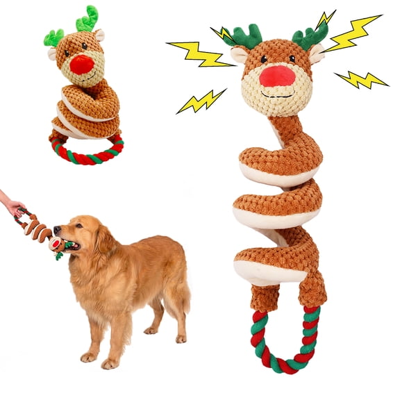 UXVA Spiral Tug Elk Plush Dog Toy, Squeaky Braided‑Rope Chew Toy for Tug‑of‑War, Durable Fabric for Small & Medium Dogs