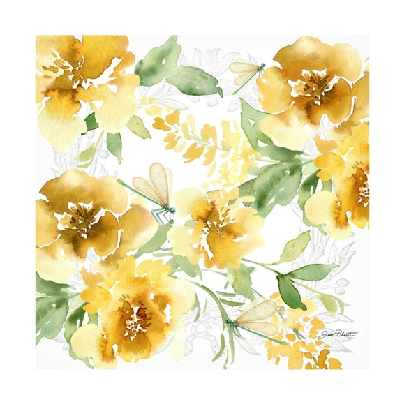 Canvas Wall Art - Jean Plout 'Yellow Floral Bouquet A' Wall Art for Living Room, Bedroom, or Office Décor by Trademark Fine Art - 14 x 14 Inches