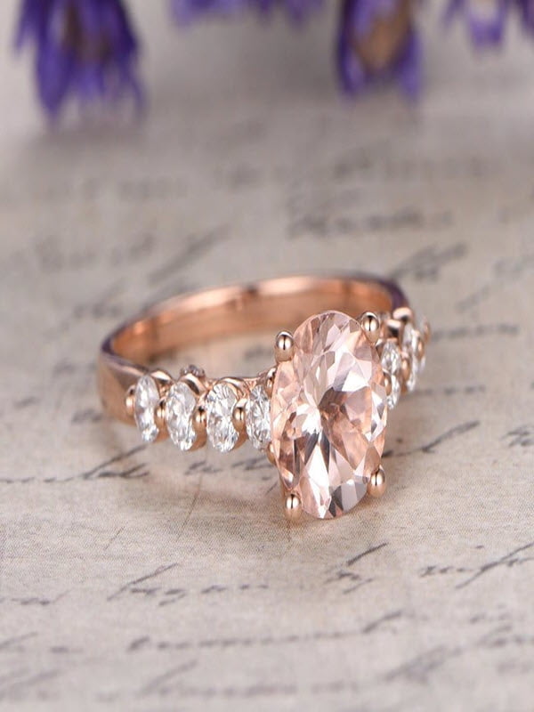 2 Carat Peach Pink Morganite and Diamond Engagement Ring in 10k Rose ...