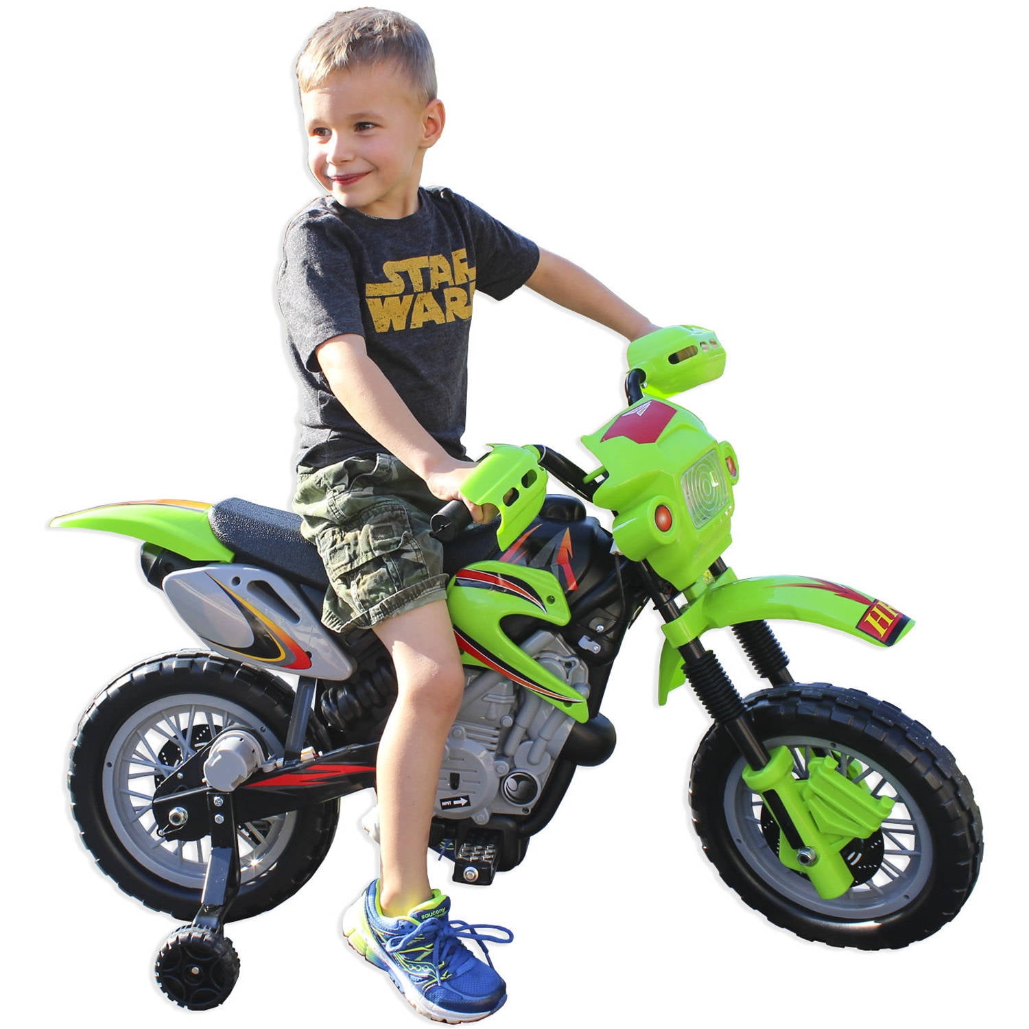 battery operated dirt bike with training wheels
