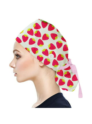 Womens Working Cap with Cotton Sweatband Adjustable Elastic Head Cover Hair  Tie Back Work Hats for Women Men One Size Bouffant Hat Covers Rose with