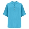 thumbnail image 7 of Summer Tops Trendy 2026,Linen Tops for Women Summer Loose Fit - 3/4 Length Sleeve Blouses Dressy Casual Button Trim Notched V-Neck Shirt, 7 of 7