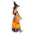 thumbnail image 4 of Halloween Costumes Pumpkin Dress with Witch Hat 2 Piece Outfit Sets for Party Performance #02 Orange Size 140, 4 of 5