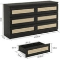 thumbnail image 2 of Jojoka 6-Drawers Rattan Dresser for Bedroom Chest of Drawers, TV Stand for 55" TV, Wood Top Storage Organizer Cabinet for Living Room, Entryway, Hallway, Black, 2 of 8