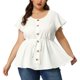 thumbnail image 2 of Women's Plus Size Blouse Round Neck Button Decor Drawstring Elastic Back Bell Sleeve Summer Tops White 2X, 2 of 7