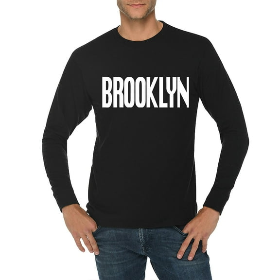 Big Size Brooklyn Spellout Graphic Long Sleeve Crewneck Tee - Black XL