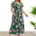 thumbnail image 4 of Xysaqa Women's Plus Size Maxi Dress Boho Floral Print Short Sleeve High Waist A-Line Midi Dress Front Split Wedding Guest Casual Summer Party Long Dress XL-5XL, 4 of 6