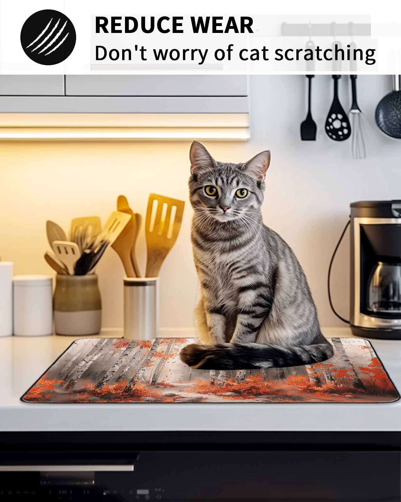Stove Top Covers for Electric Stove, Red Orange Glass Stovetop Cover Protector, Modern Oil Painting Art Forest Induction Cooktop Protector Oven Mat for Kitchen Countertop 24"x21"